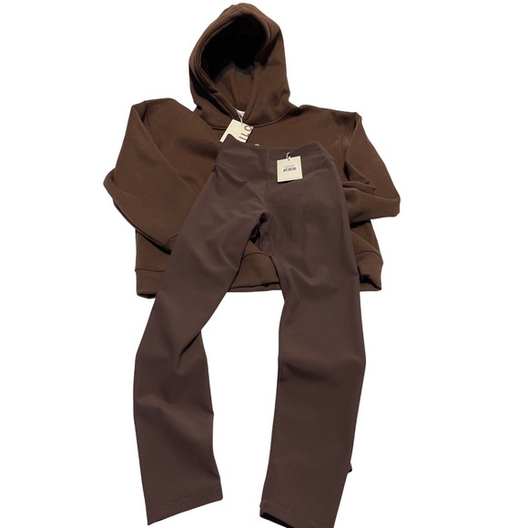 Wilo The Label Tops - Wilo The Label Hoodie Leggings Set Womens S Brown Cotton Wellness Club New